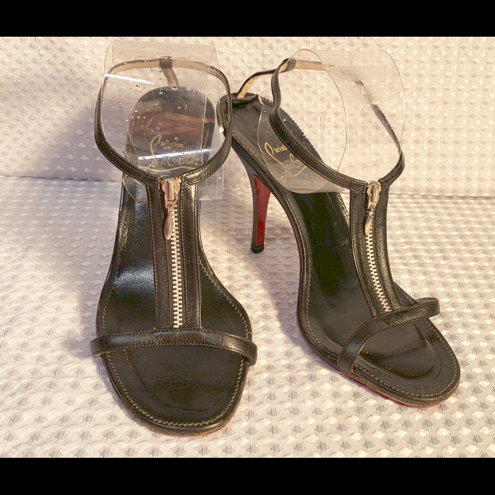 Louboutin 37.5 four inch heel, cocktail sandals.